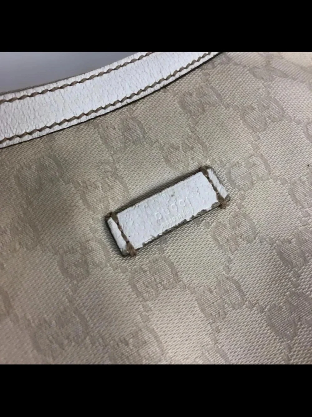 Gucci Beige Monogram Shoulder Bag with Striped Canvas Strap